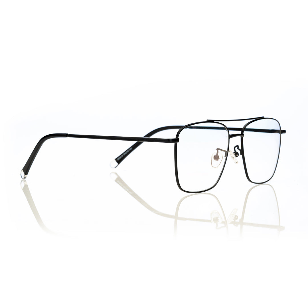 Black aviator eyeglasses with BLU Zero Lens